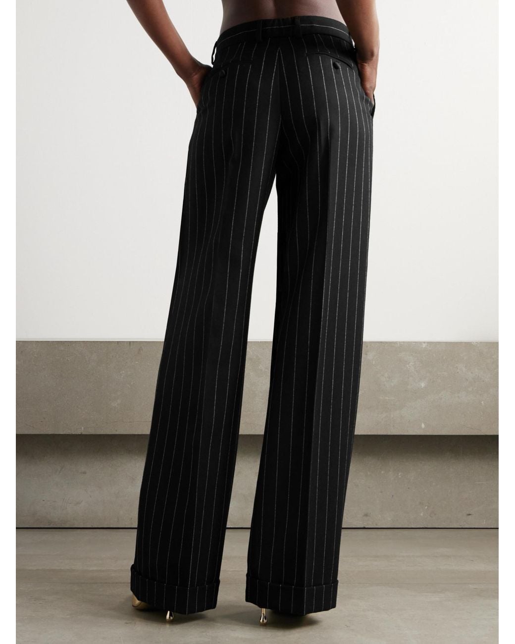 Dolce & Gabbana Black Straight Leg Pinstriped Pants