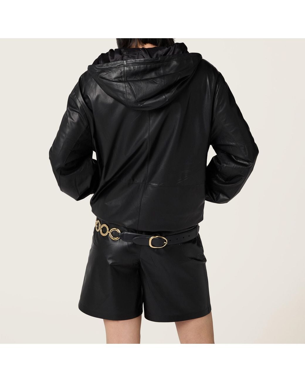 Miu Miu Black Nappa Leather Hoodie Jacket