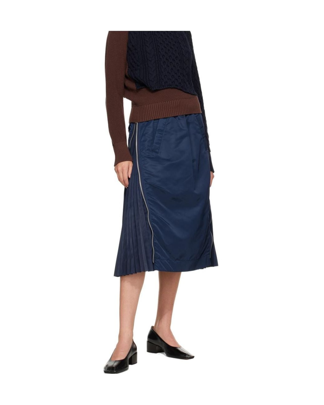 Sacai Blue Pleated Midi Skirt