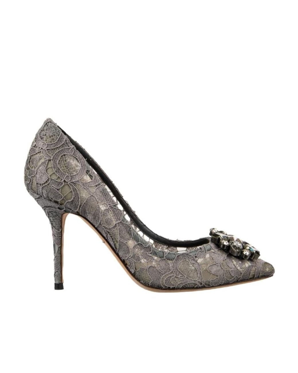 Dolce & Gabbana Gray Taormina Lace Crystal 90Mm Pumps
