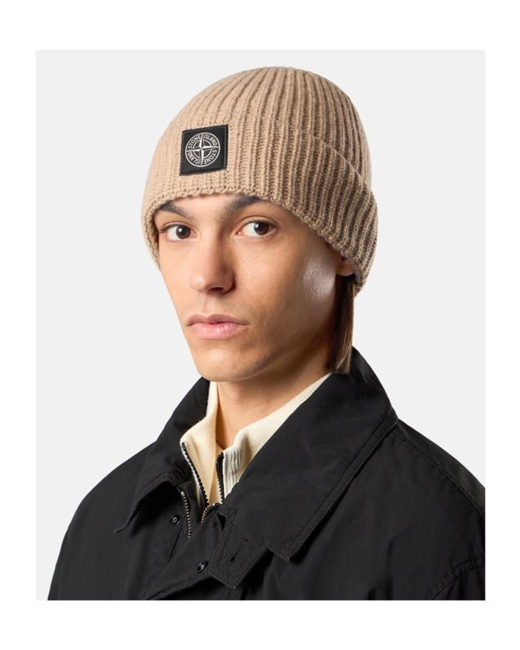 Stone Island Natural Ribbed Logo-Patch Hat for men