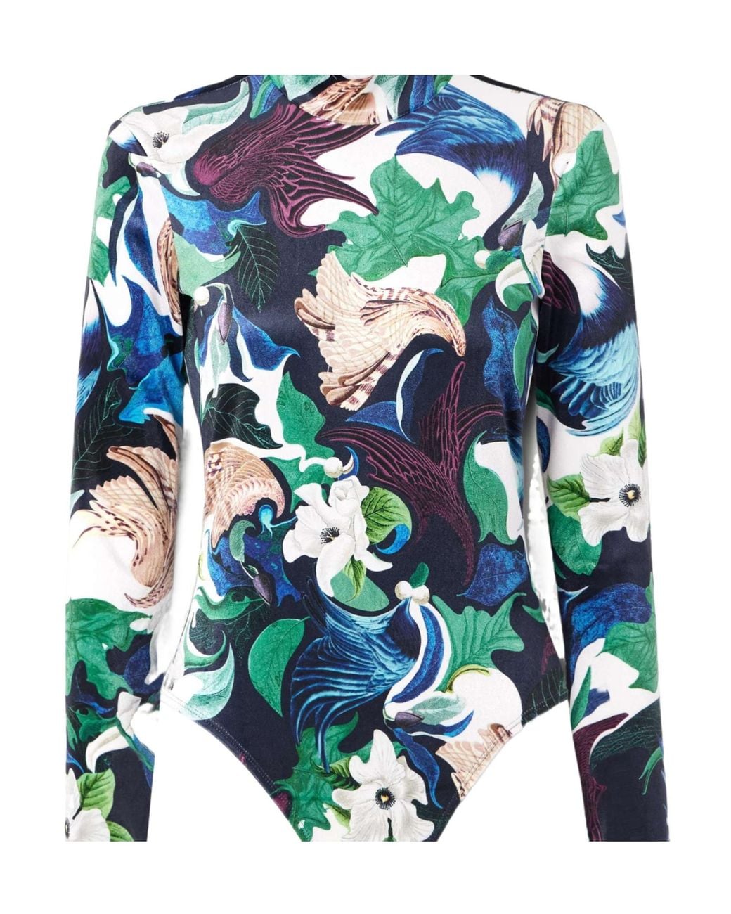 Mary Katrantzou Blue Stretch-Velvet Turtleneck Bodysuit