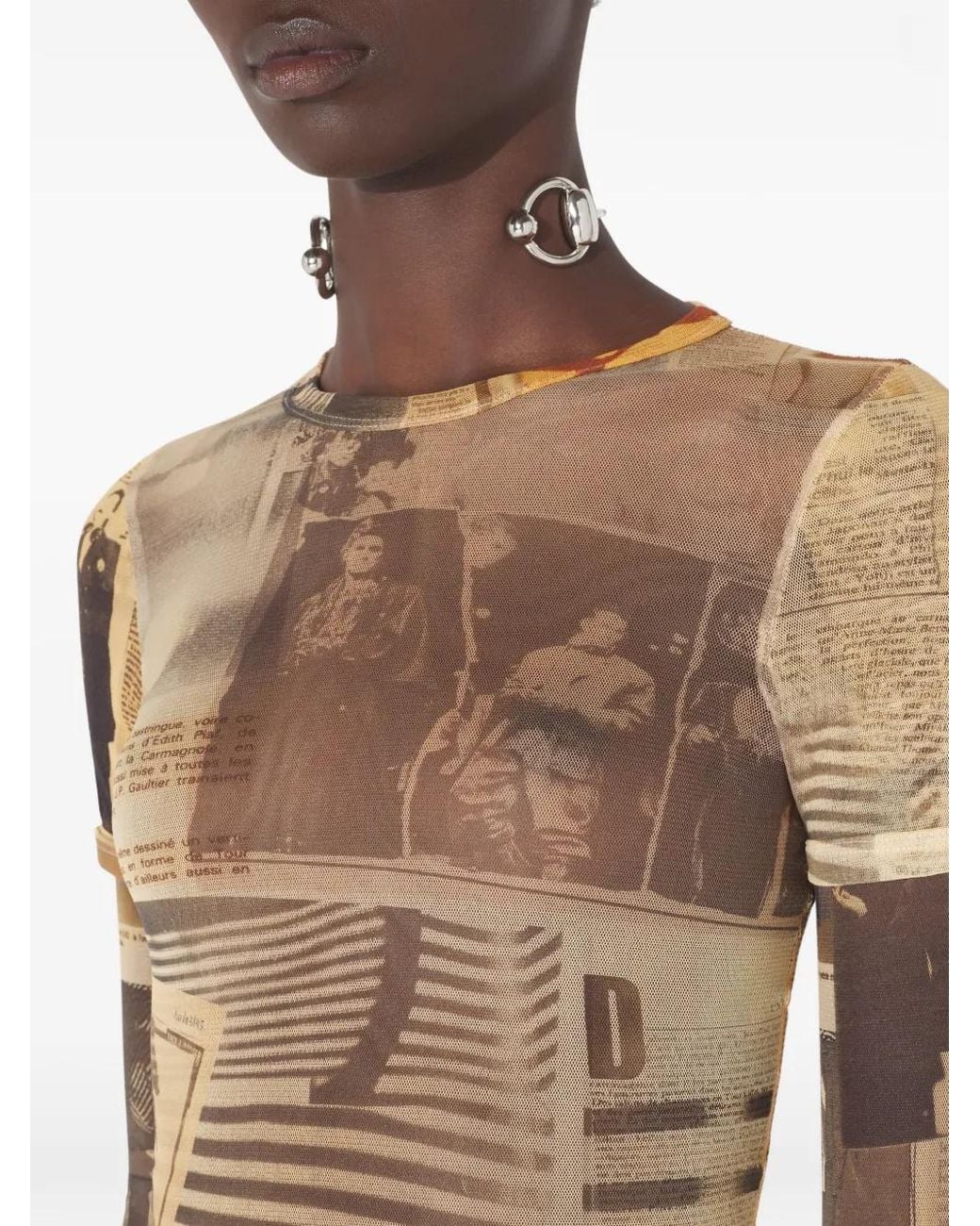 Jean Paul Gaultier Multicolor Mesh Newspaper Print T-Shirt