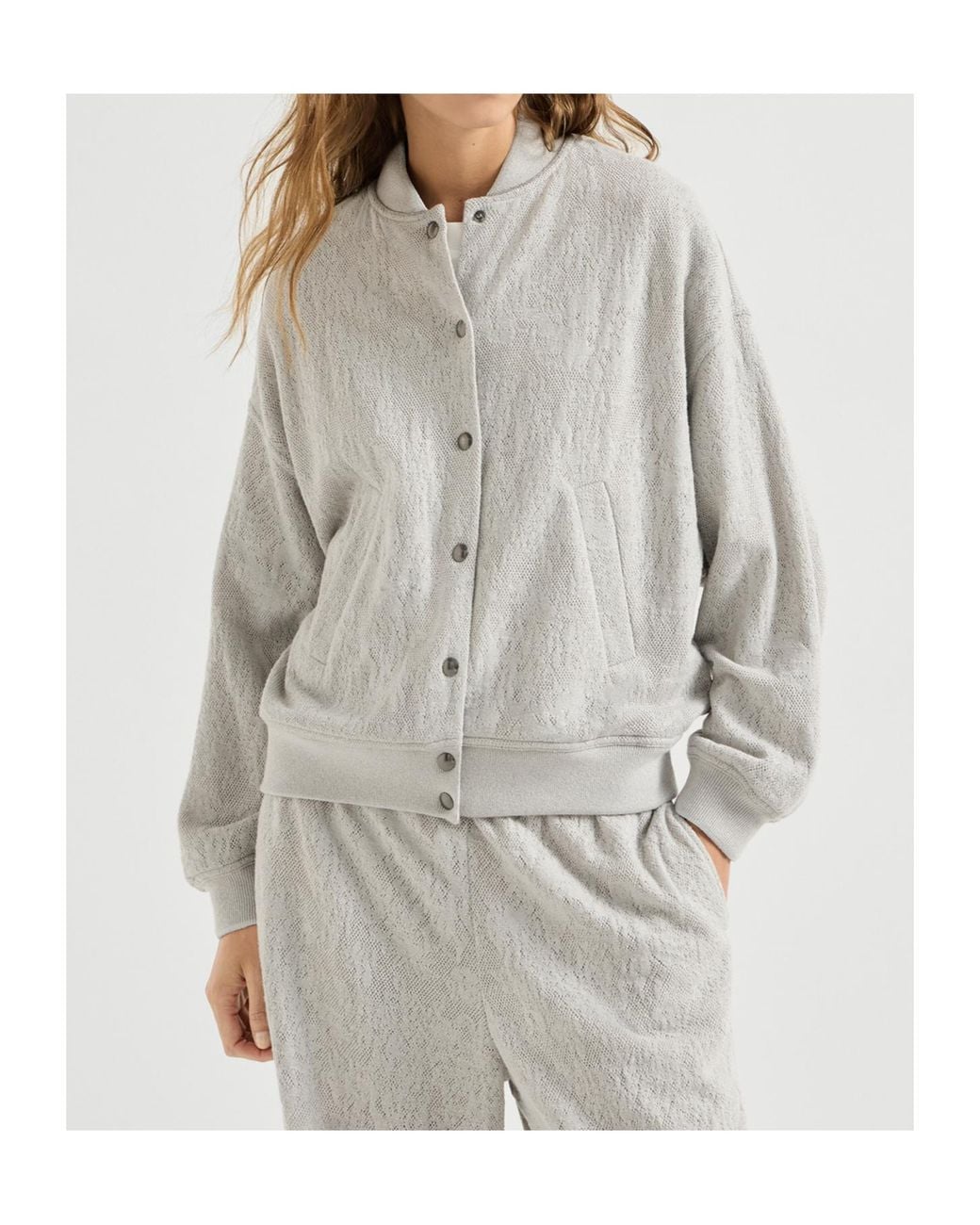Brunello Cucinelli Gray Lace Flowers Jersey Sweatshirt