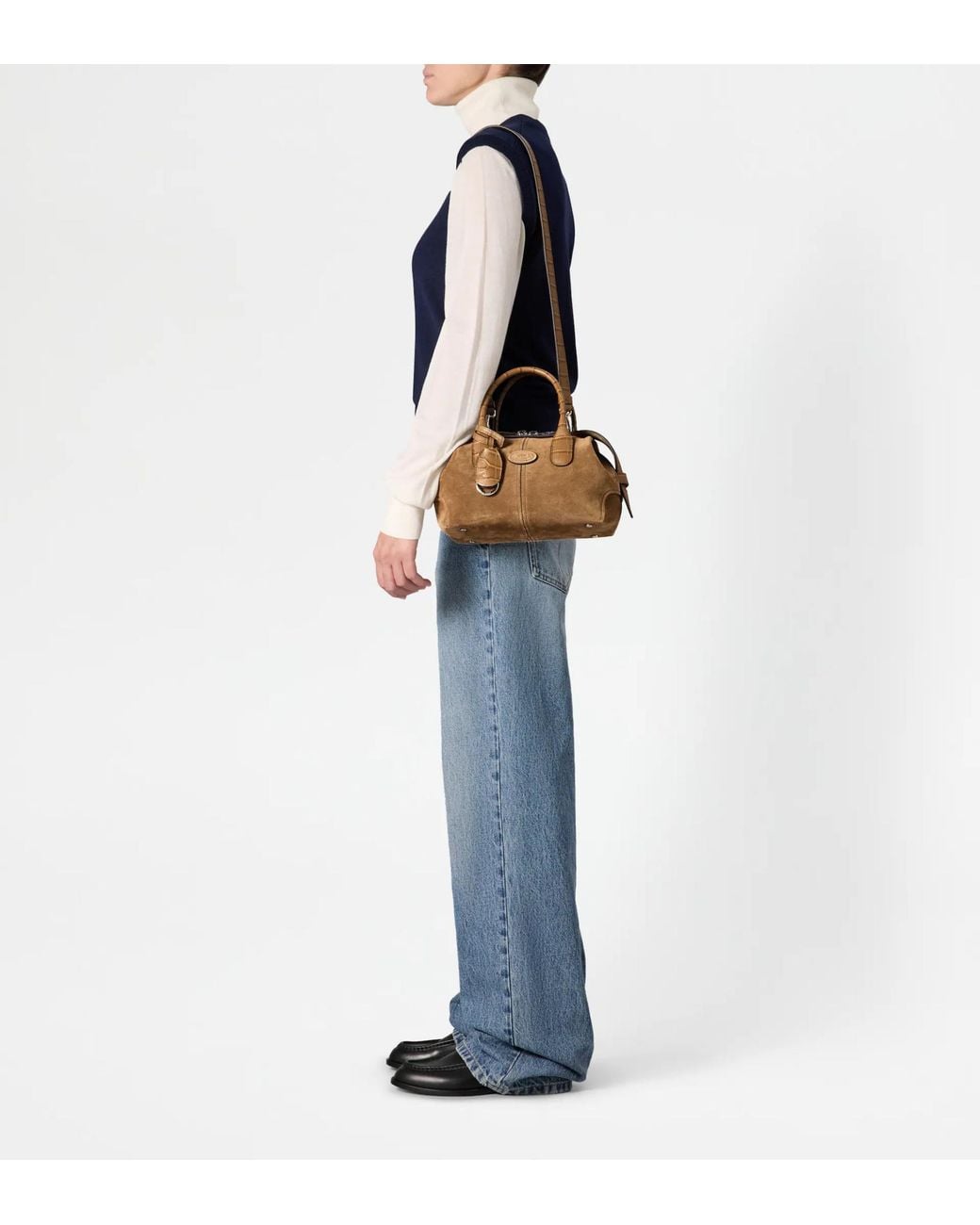 Tod's Brown Croc-Effect Panelled Suede Tote Bag