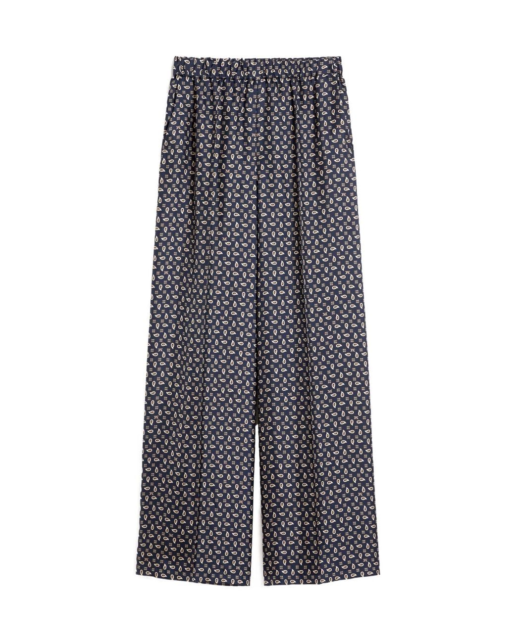 Max Mara Gray Silk Twill Printed Wide-Leg Trousers