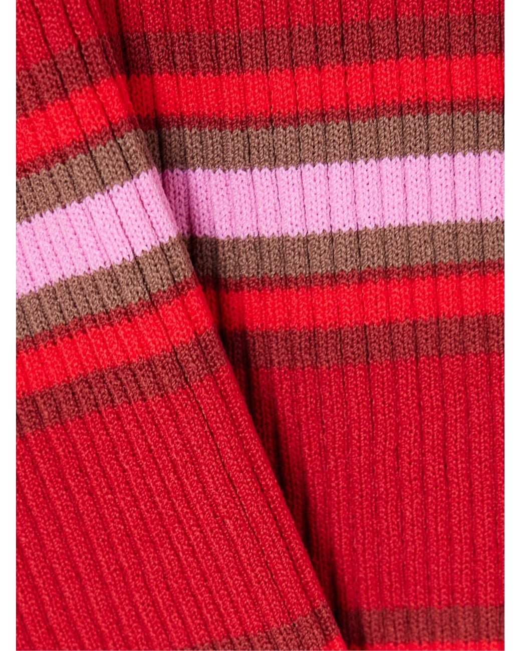 Staud Red Ren Striped Ribbed Knit Polo Shirt