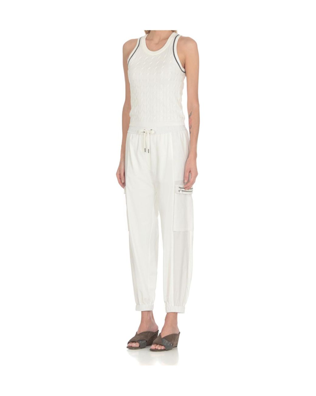 Brunello Cucinelli White Drawstring Cargo Pants