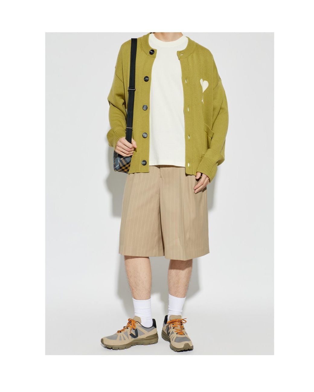 AMI Natural Ami Pinstriped Pleated Shorts for men