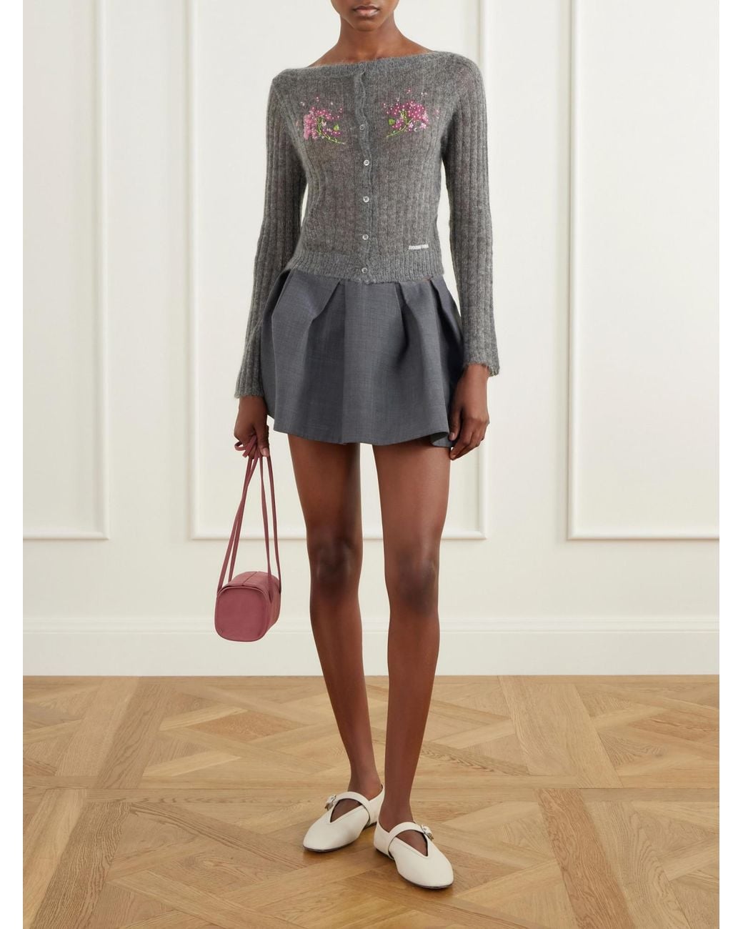 ShuShu/Tong Gray Embellished Knitted Cardigan