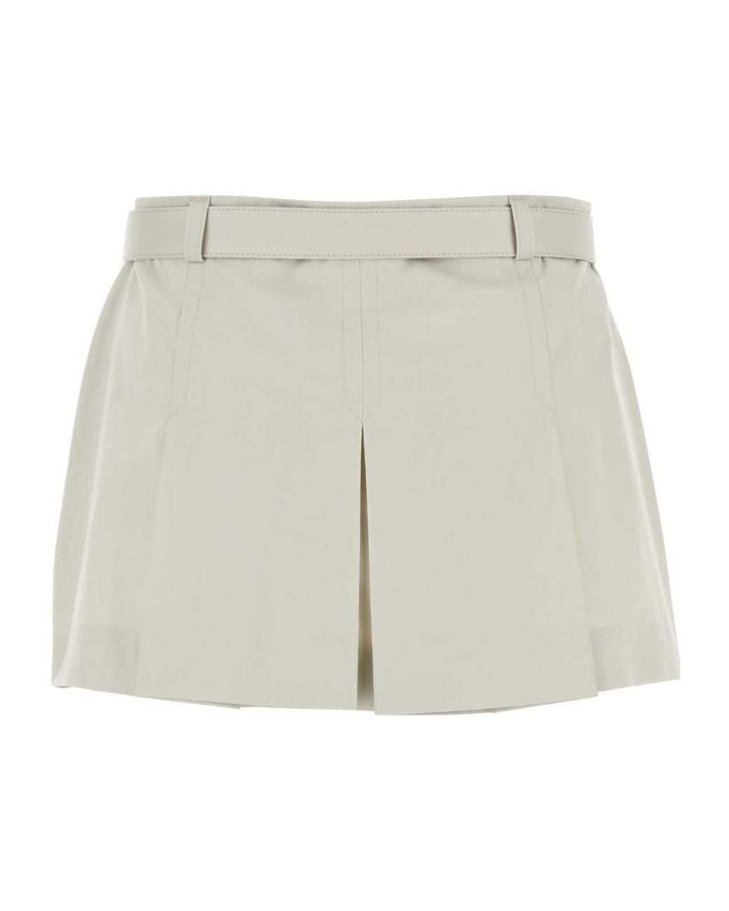 Miu Miu White Low-Rise Logo-Buckle Pleated Mini Skirt