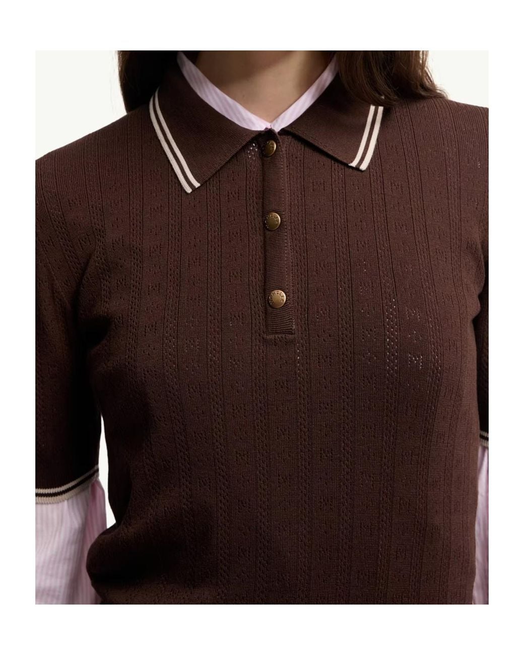 Moncler Brown Ribbed Knit Polo Top