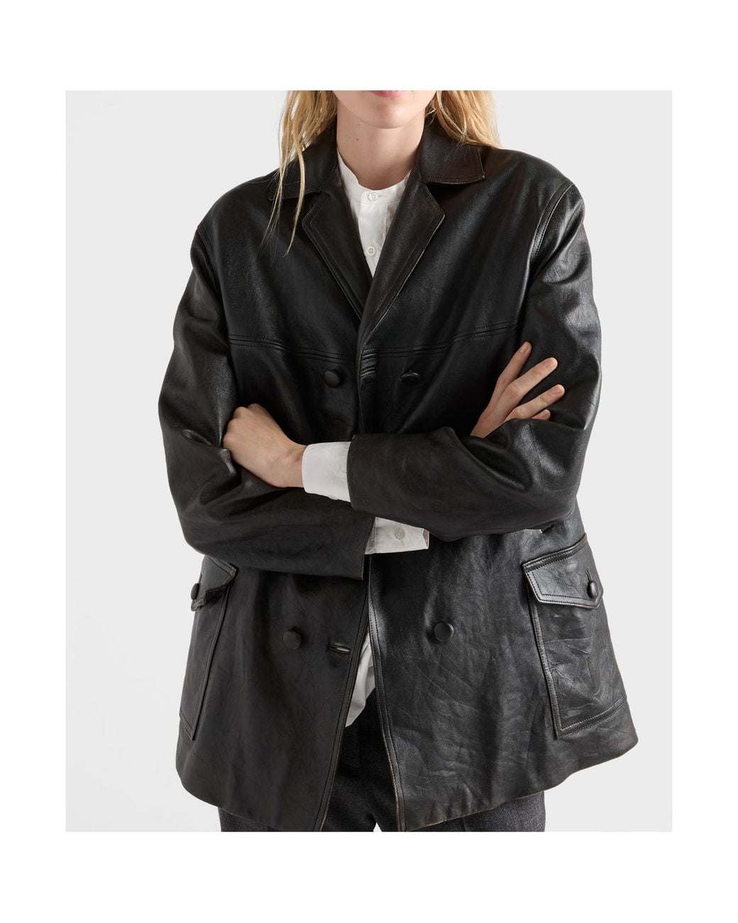 Prada Black Double-Breasted Nappa Leather Caban Jacket