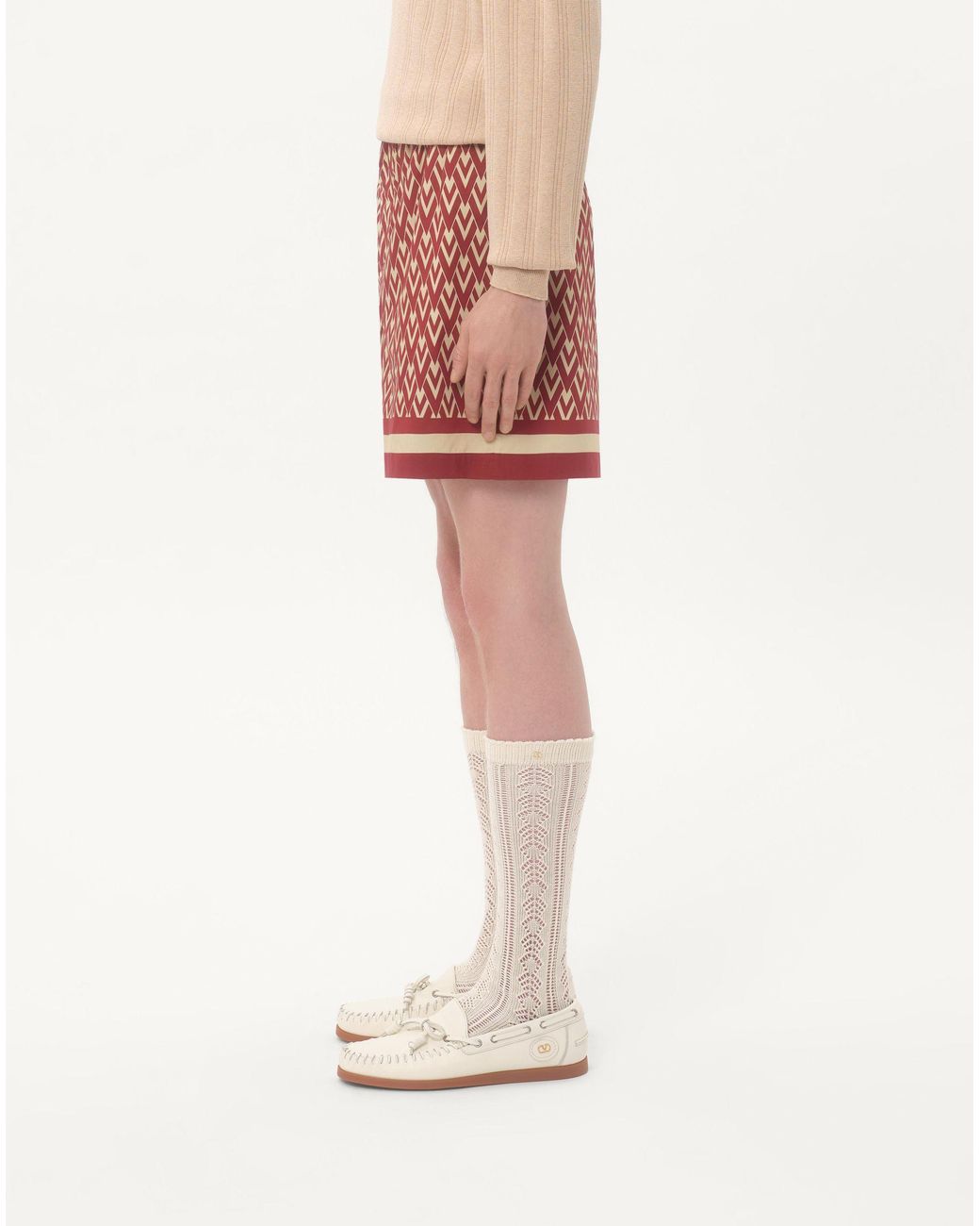 Valentino Red All-Over Geometric Printed Shorts for men