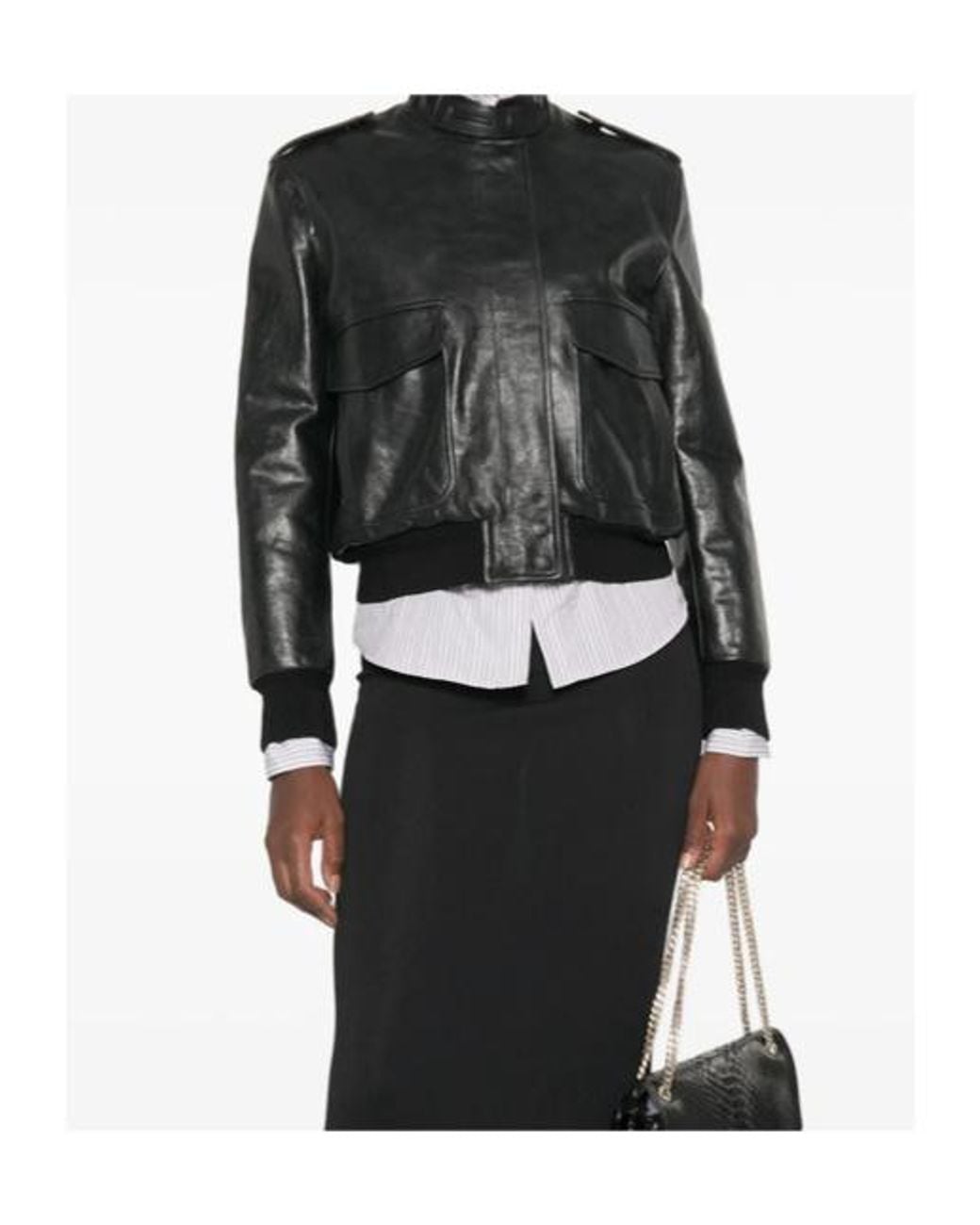 Tom Ford Black Epaulette-Detail Leather Jacket