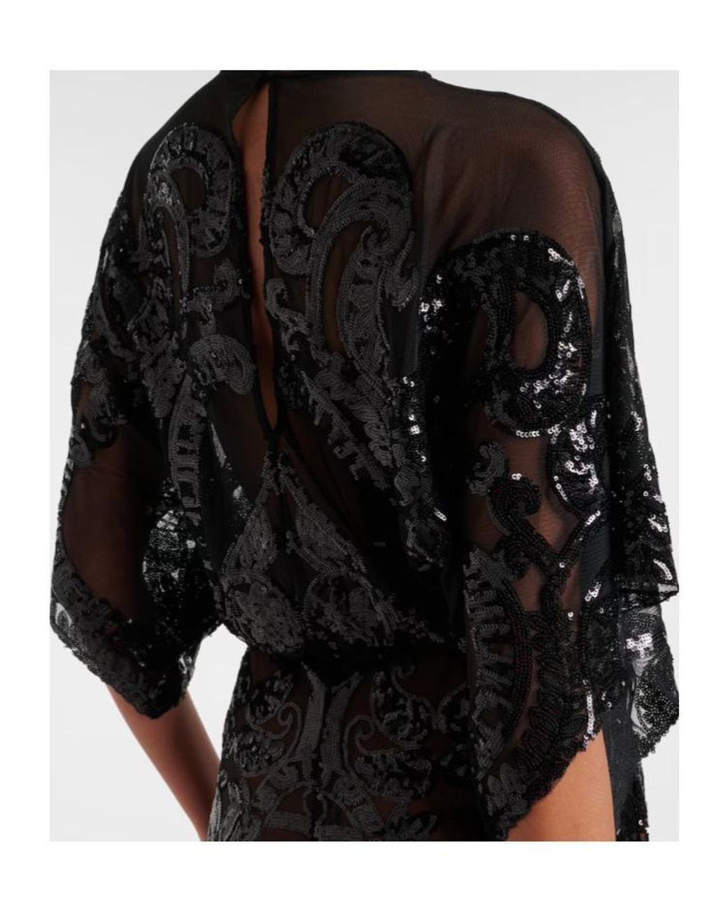 Norma Kamali Black Obie Sequined Semi-Sheer Mesh Jumpsuit