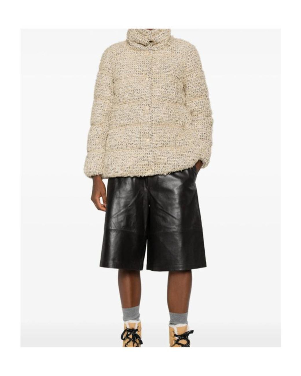 Moncler Natural Cochelle Tweed Short Down Jacket
