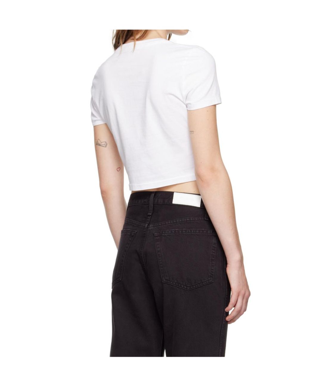 Re/done Black Short-Sleeve Cropped T-Shirt