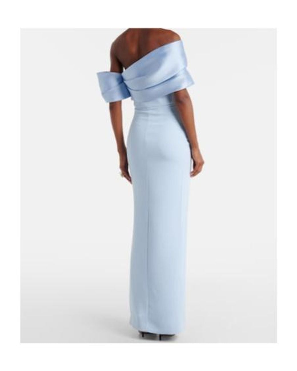Solace London Blue Alexis Asymmetric Off-Shoulder Gown