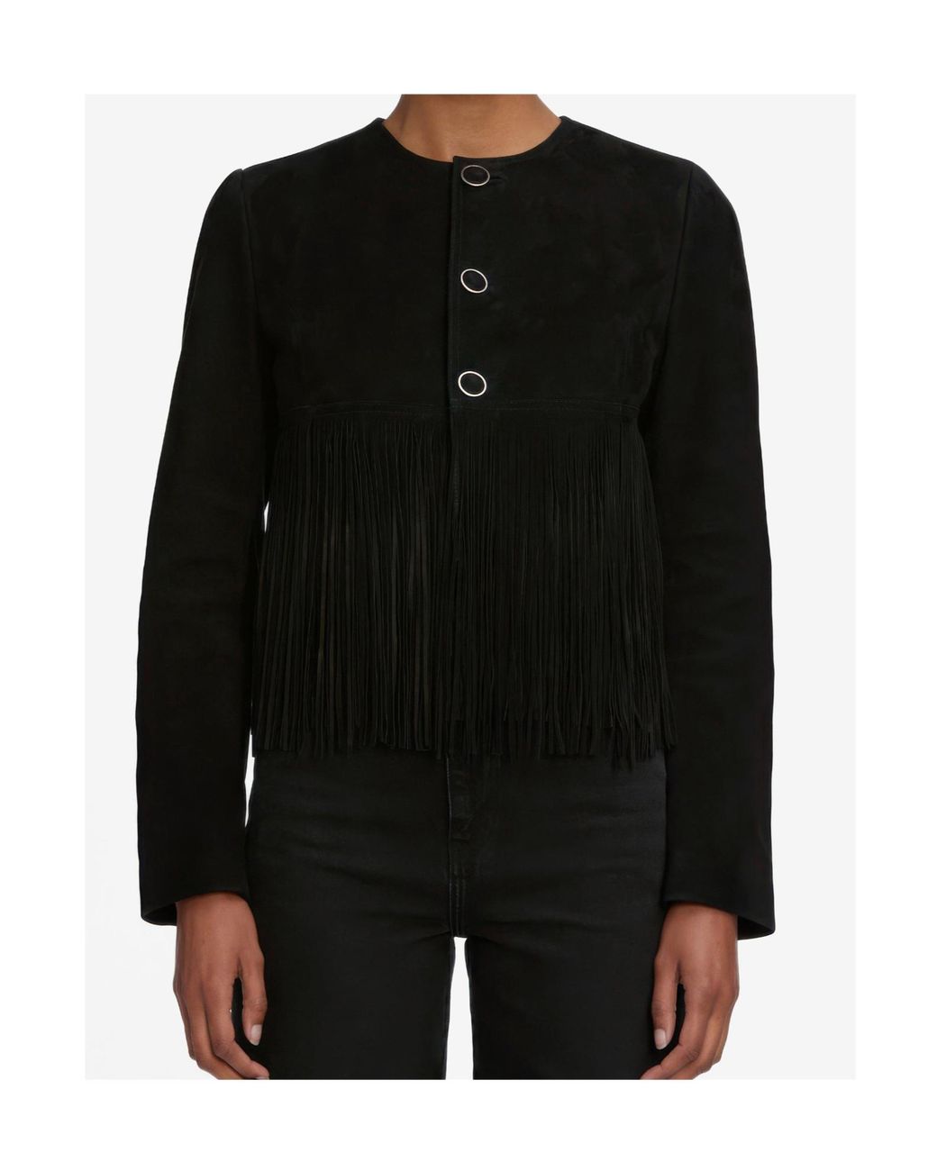 FRAME Black Double-Layered Fringed Leather Jacket