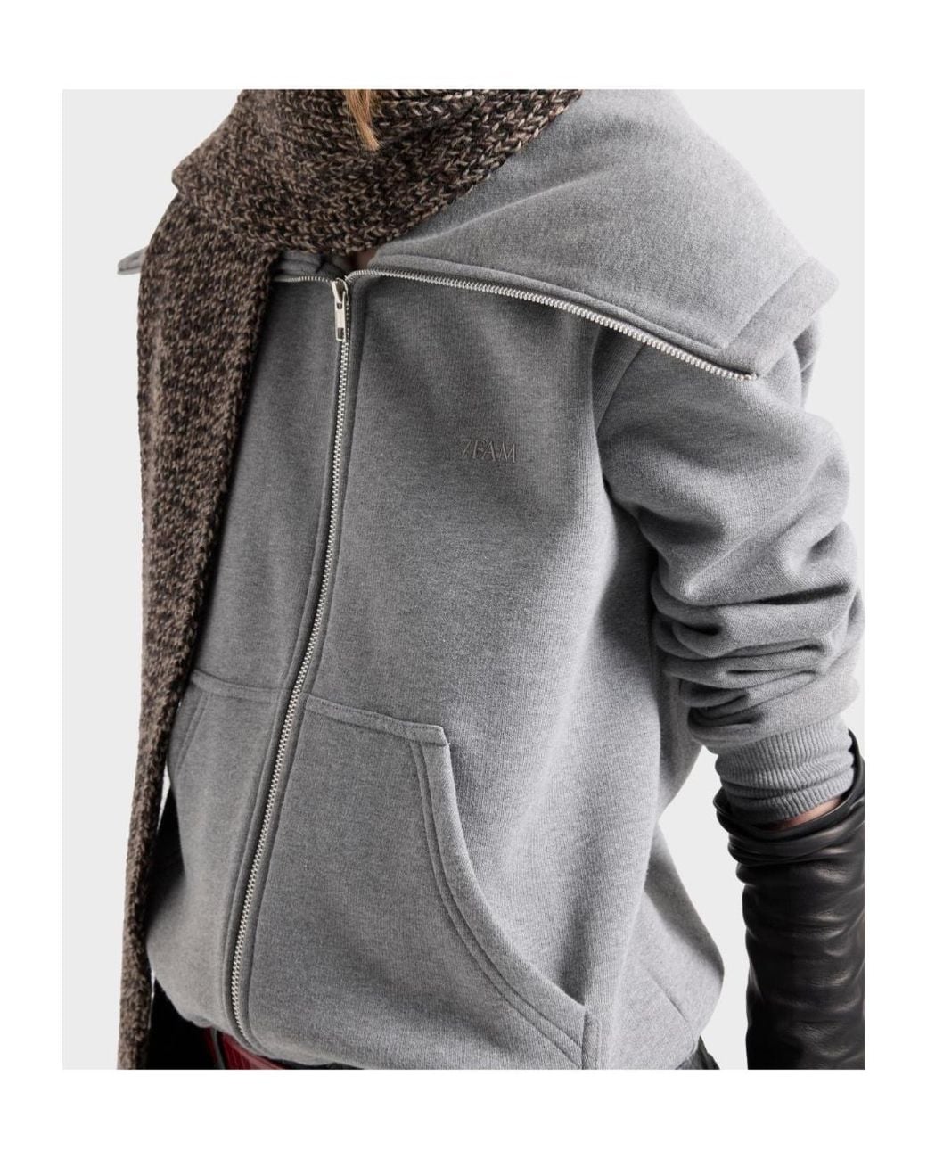 7 For All Mankind Gray Zip-Up Collar Hoodie
