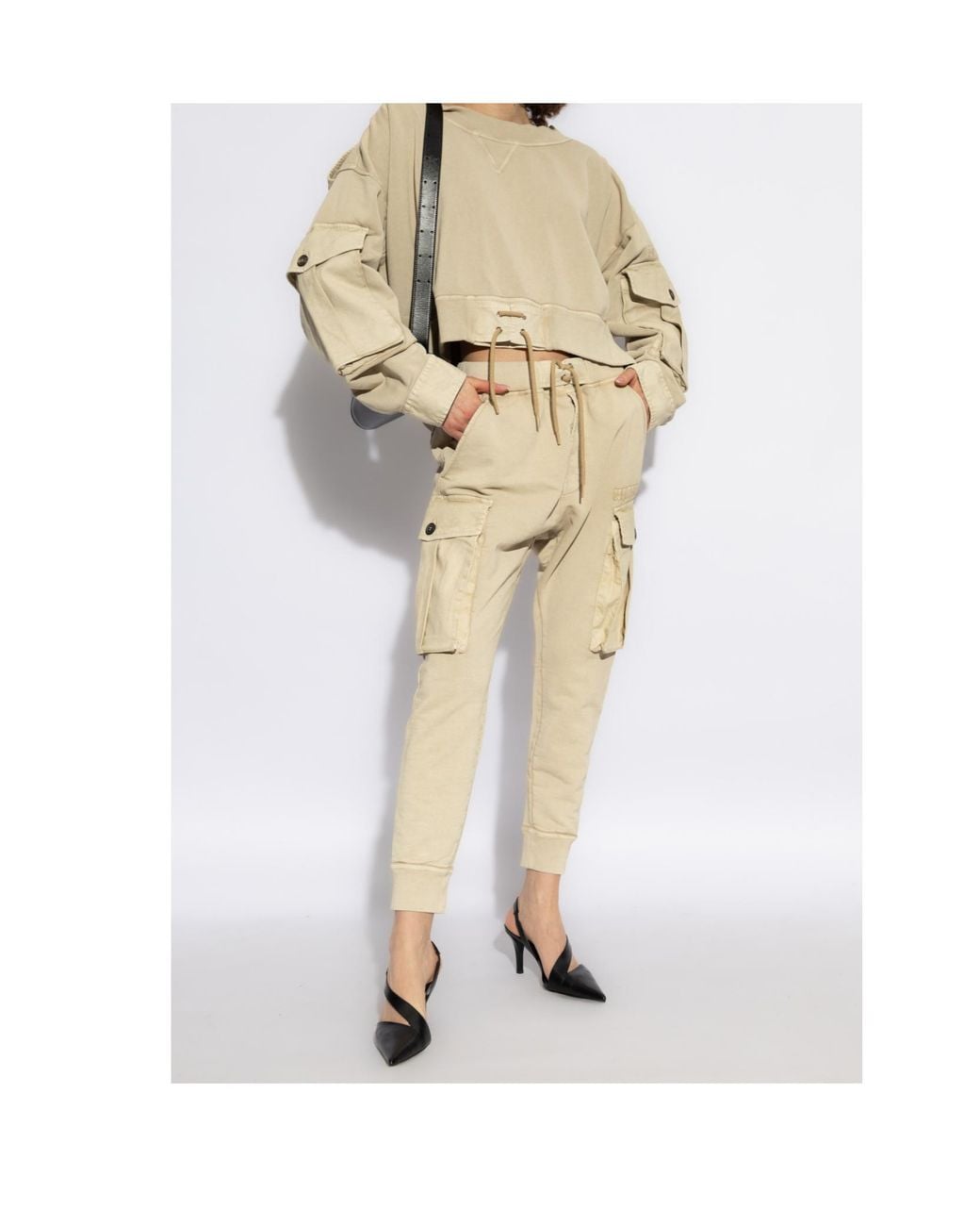 DSquared² Natural Boat Neck Distressed Cargo Sweatshirt