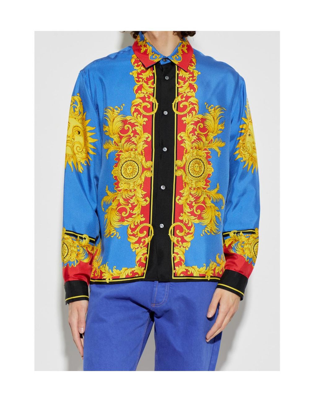 Versace Blue Baroque Sun Print Shirt for men