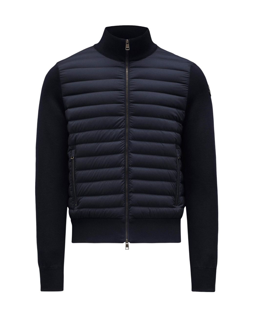 Moncler Blue Logo Patch Knit Padded Cardigan for men