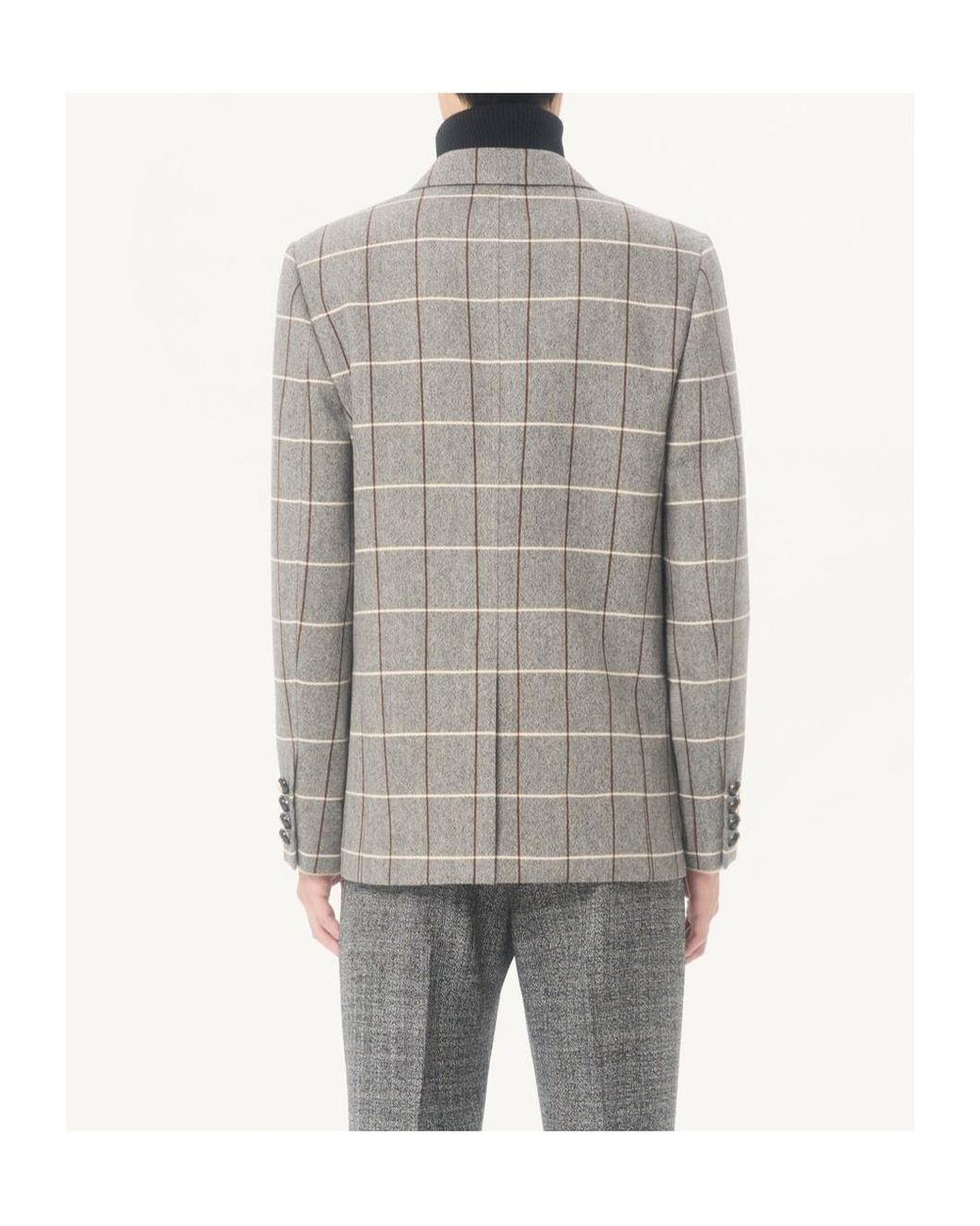Valentino Gray Double-Breasted Wool Jacket With Check Pattern for men