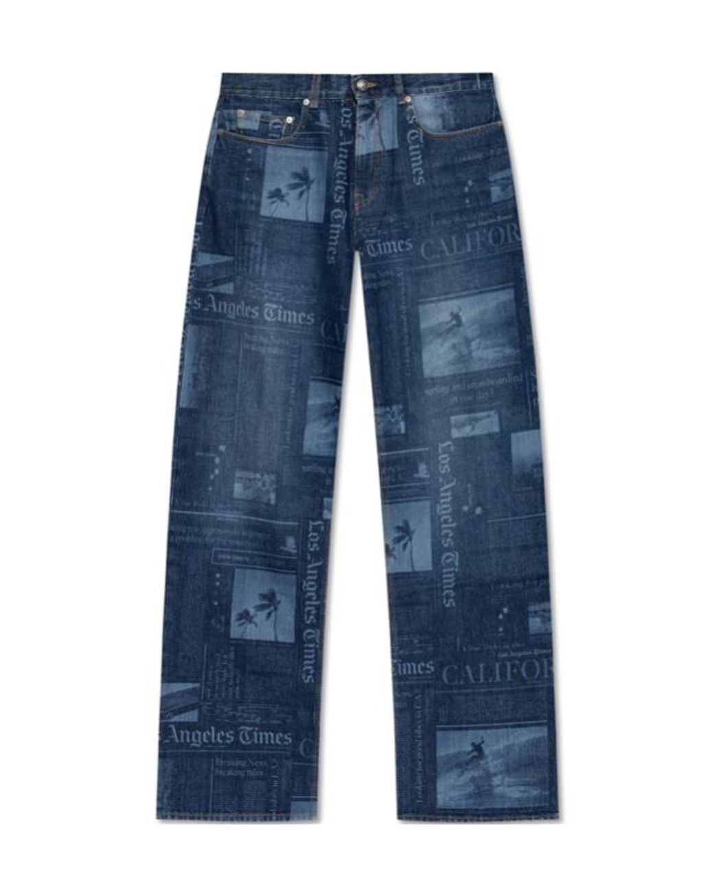 Palm Angels Blue Patterned Wide Leg Jeans for men