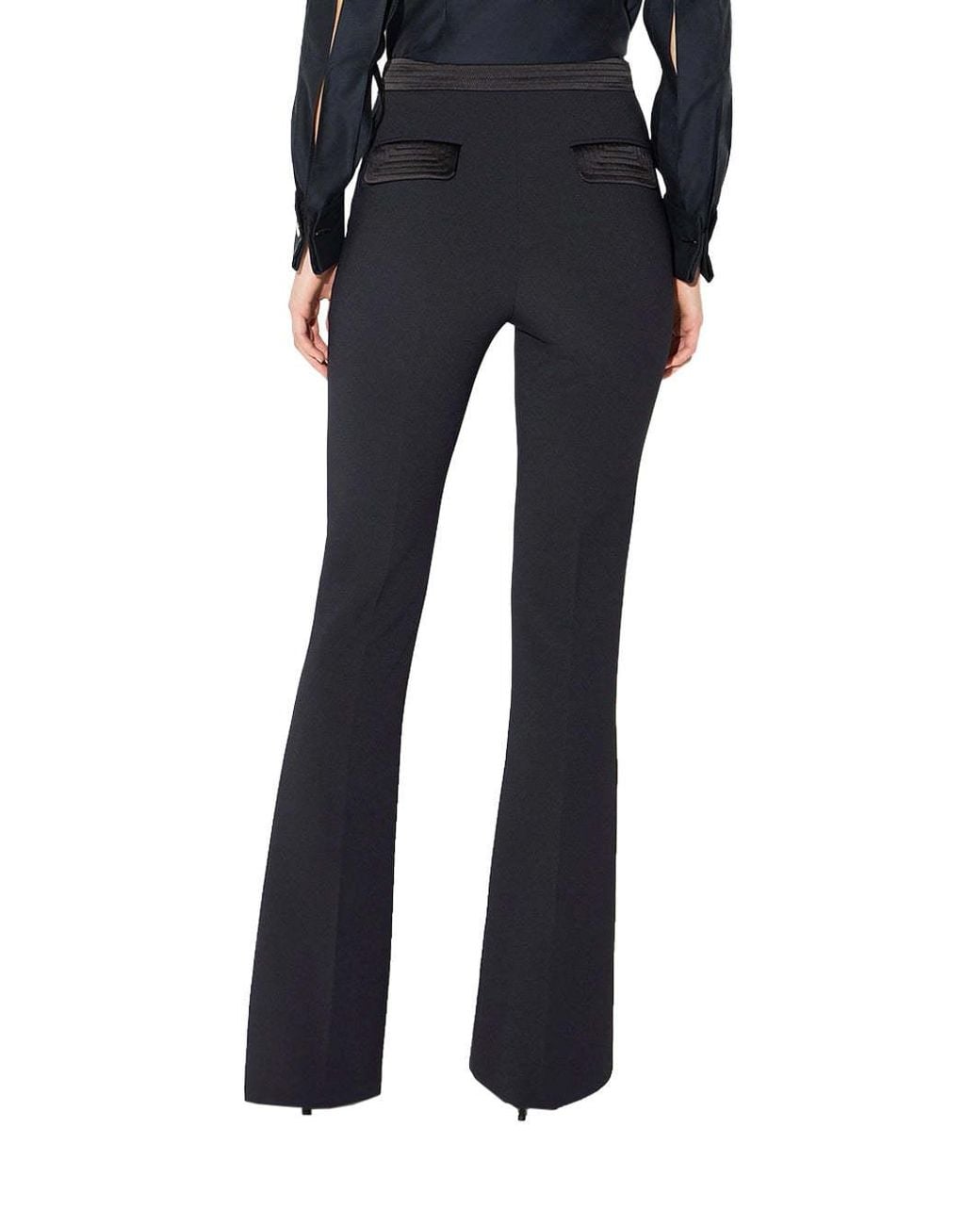 Elisabetta Franchi Blue Satin-Waist Flared Pants