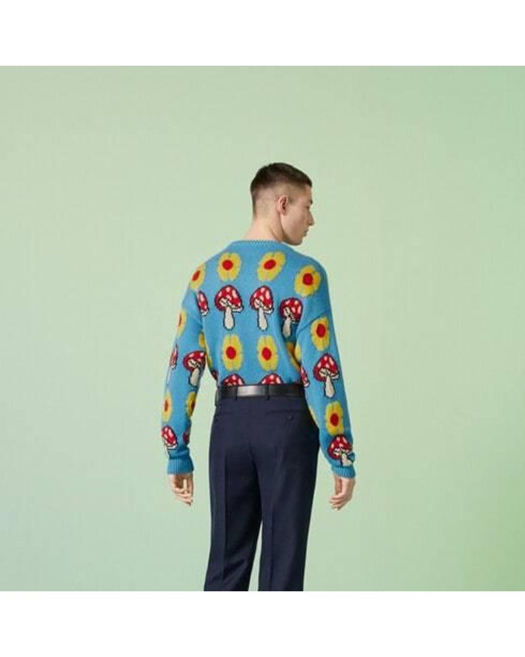 Gucci Blue Patterned-Jacquard Crew-Neck Jumper for men