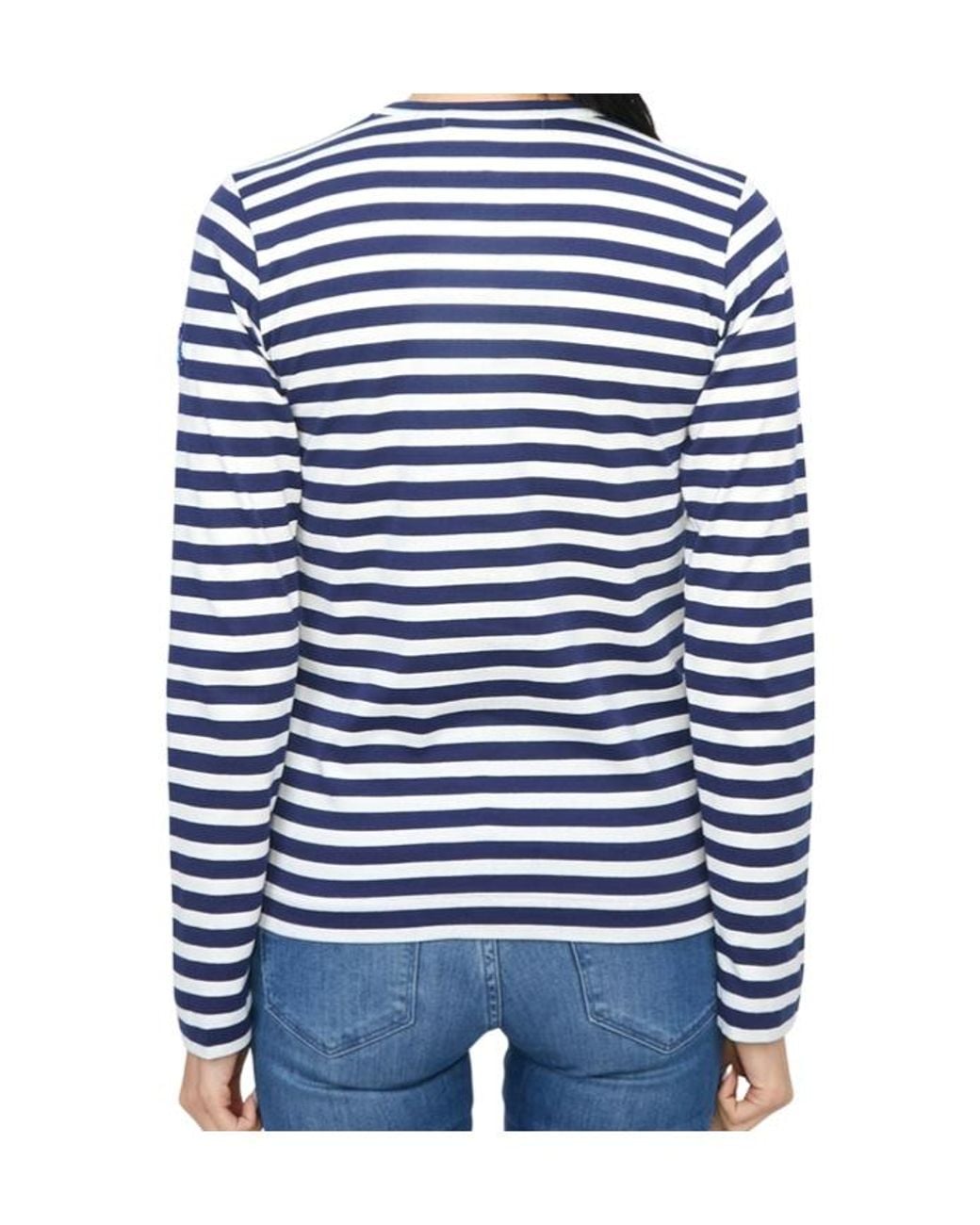 COMME DES GARÇONS PLAY Blue X Invader Pixelated-Heart Striped Top