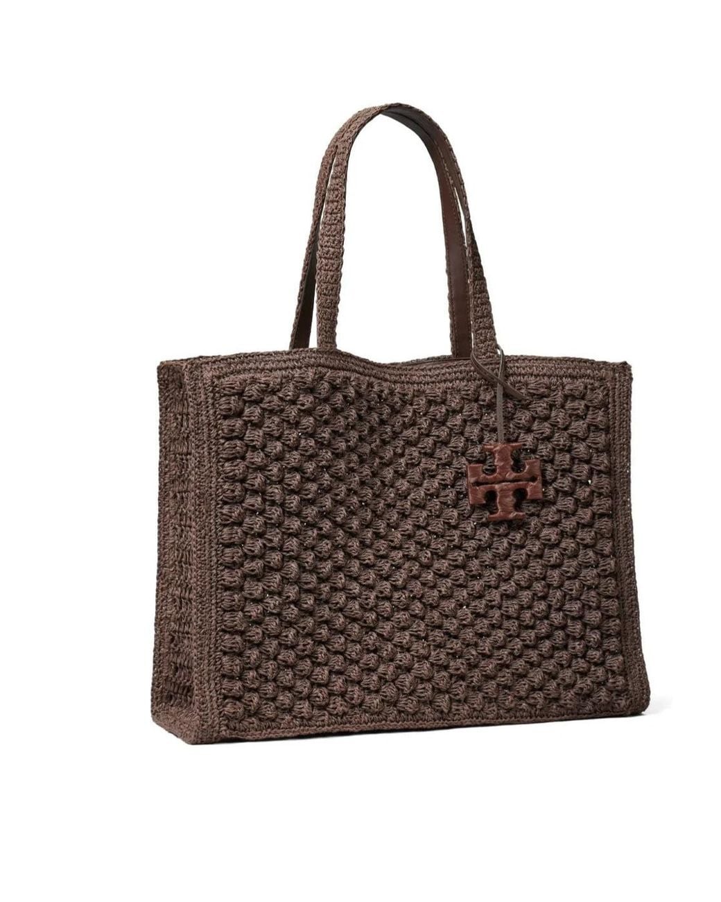 Tory Burch Brown Large Ella Hand-Crocheted Popcorn Tote Bag