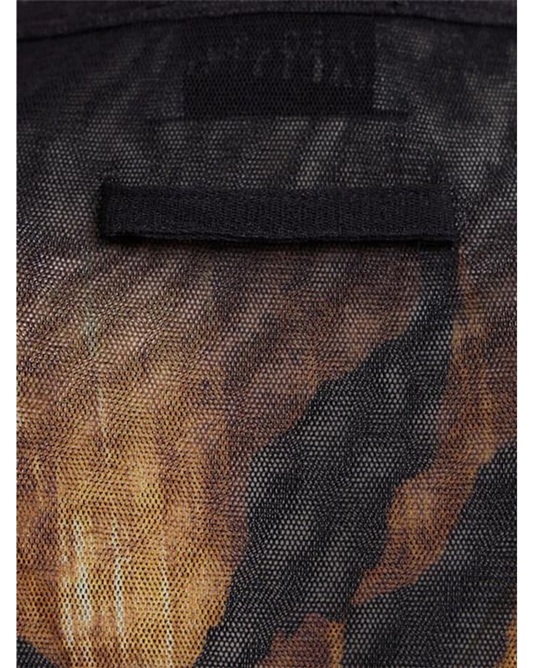Jean Paul Gaultier Brown Wood Grain Print Mesh Long-Sleeved Top