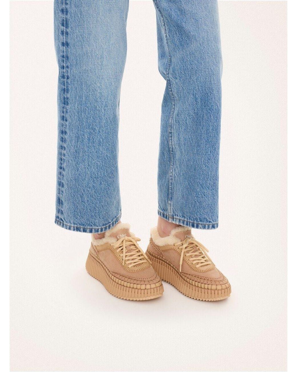 Chloé Natural Chloé Nama Shearling Low-Top Sneakers