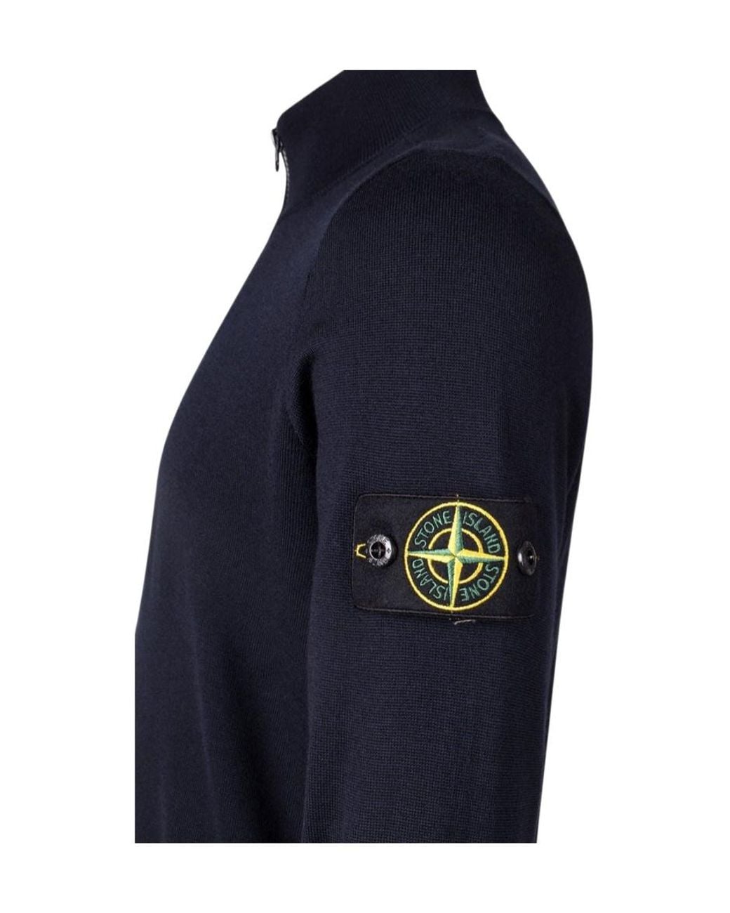 Stone Island Blue Zip-Neck Sweater for men