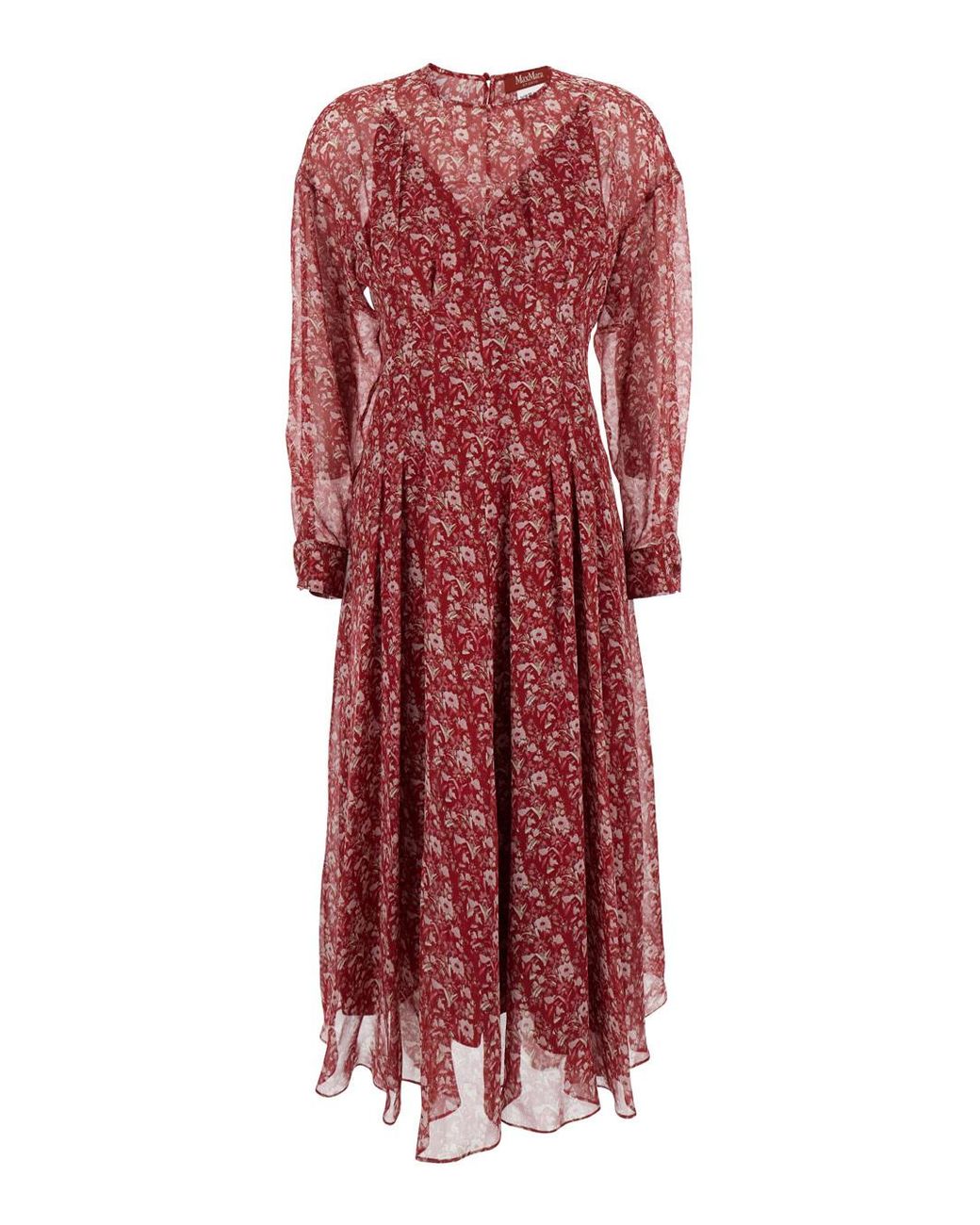 Max Mara Red 'Cariddi' Long Dress With All-Over Floral Motif In