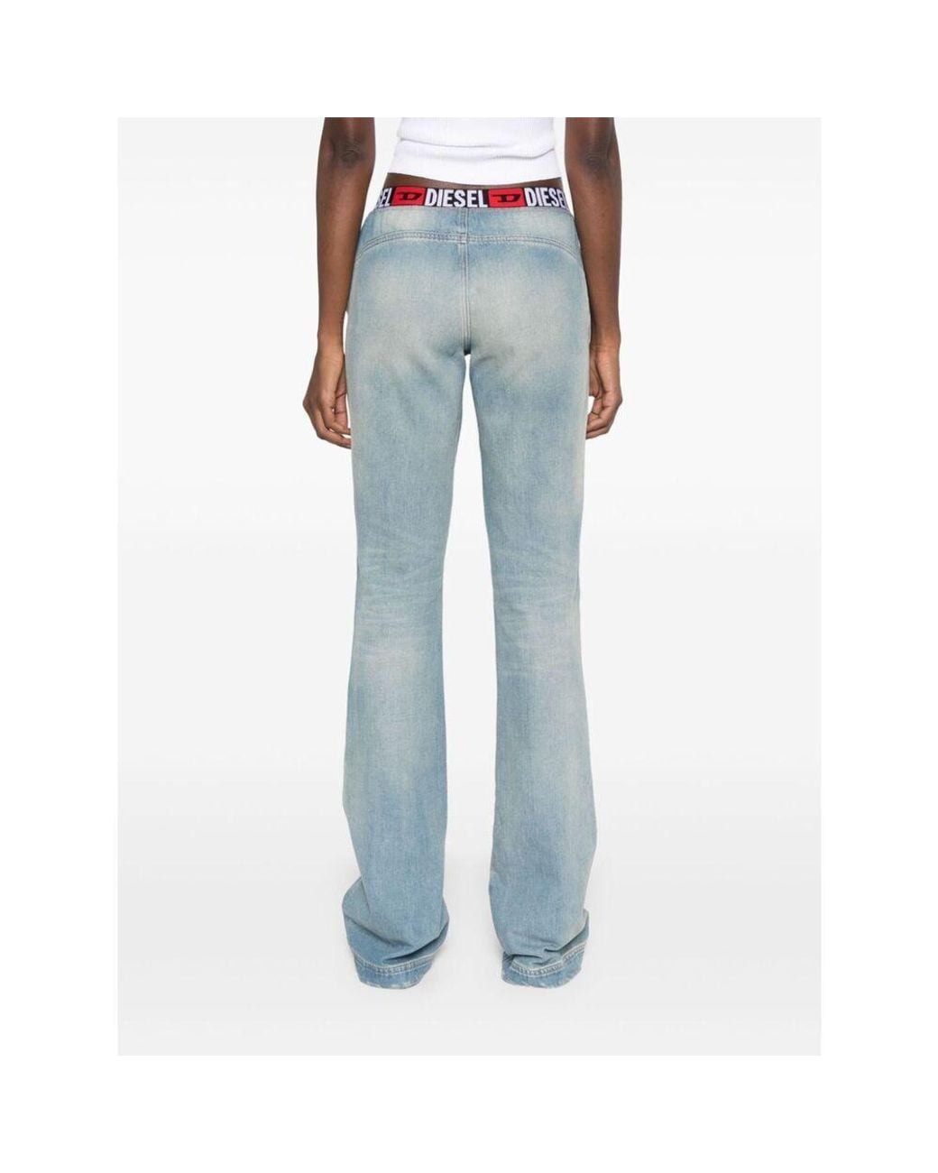 DIESEL Blue Logo-Waistband Bootcut Jeans