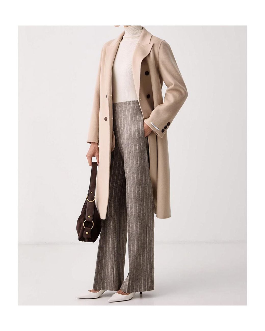 Marella Natural Laghi Double-Breasted Belted Coat