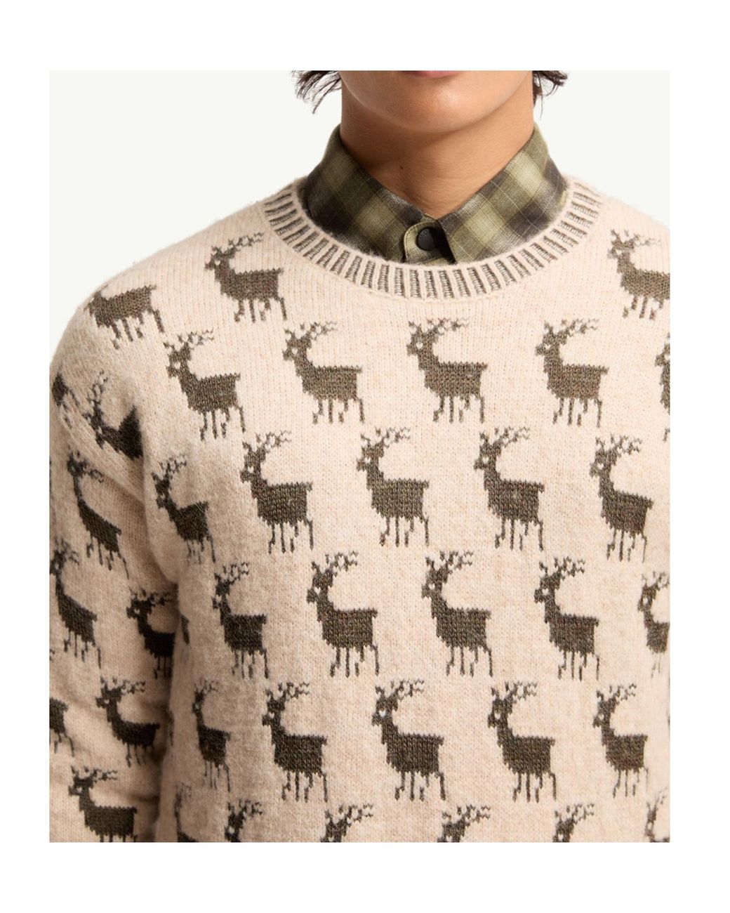 Moncler Natural Grenoble Fair Isle Crew Neck Knitted Sweater for men
