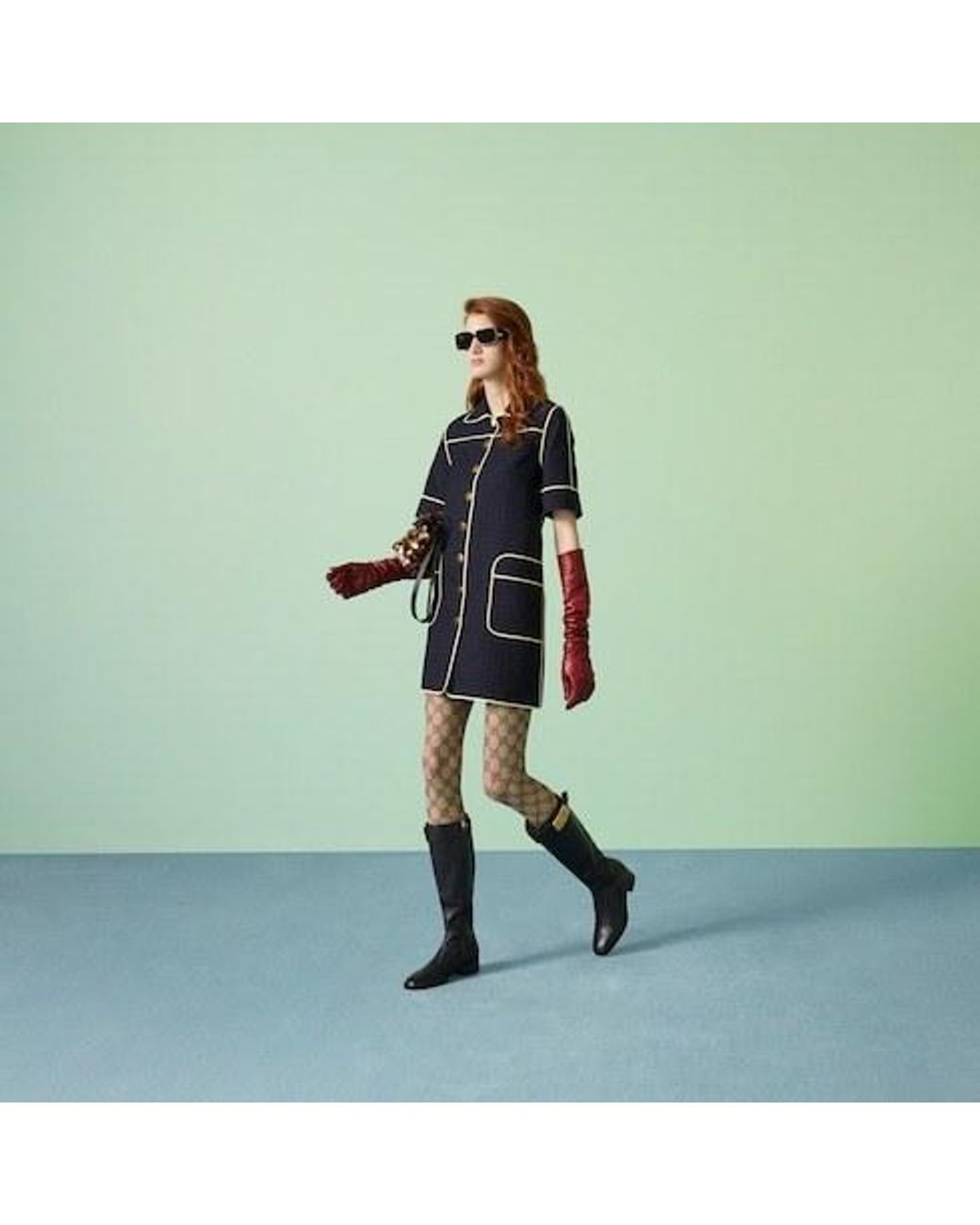 Gucci Blue Horsebit Jacquard Cotton-Blend Minidress