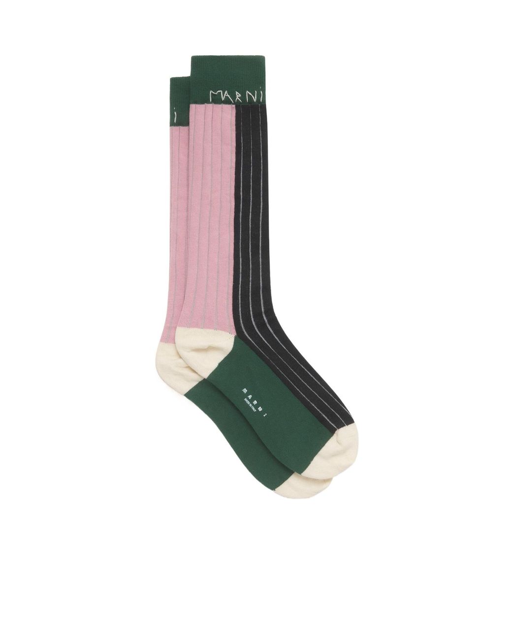 Marni Green And Cotton Colour-Block Socks