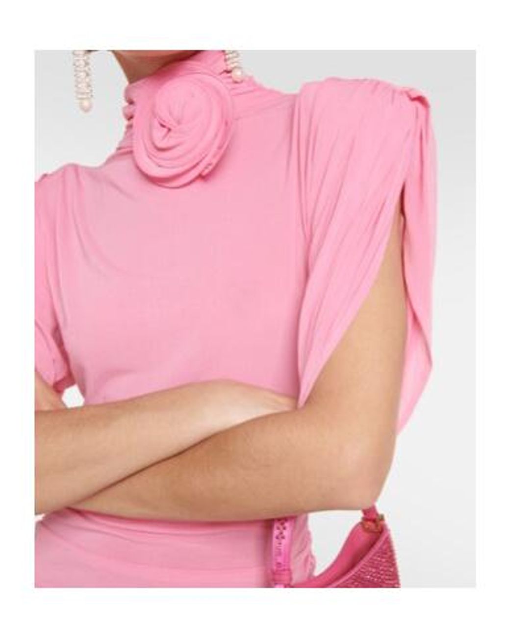 Magda Butrym Pink Rose-Appliqué Ruched Jersey Minidress