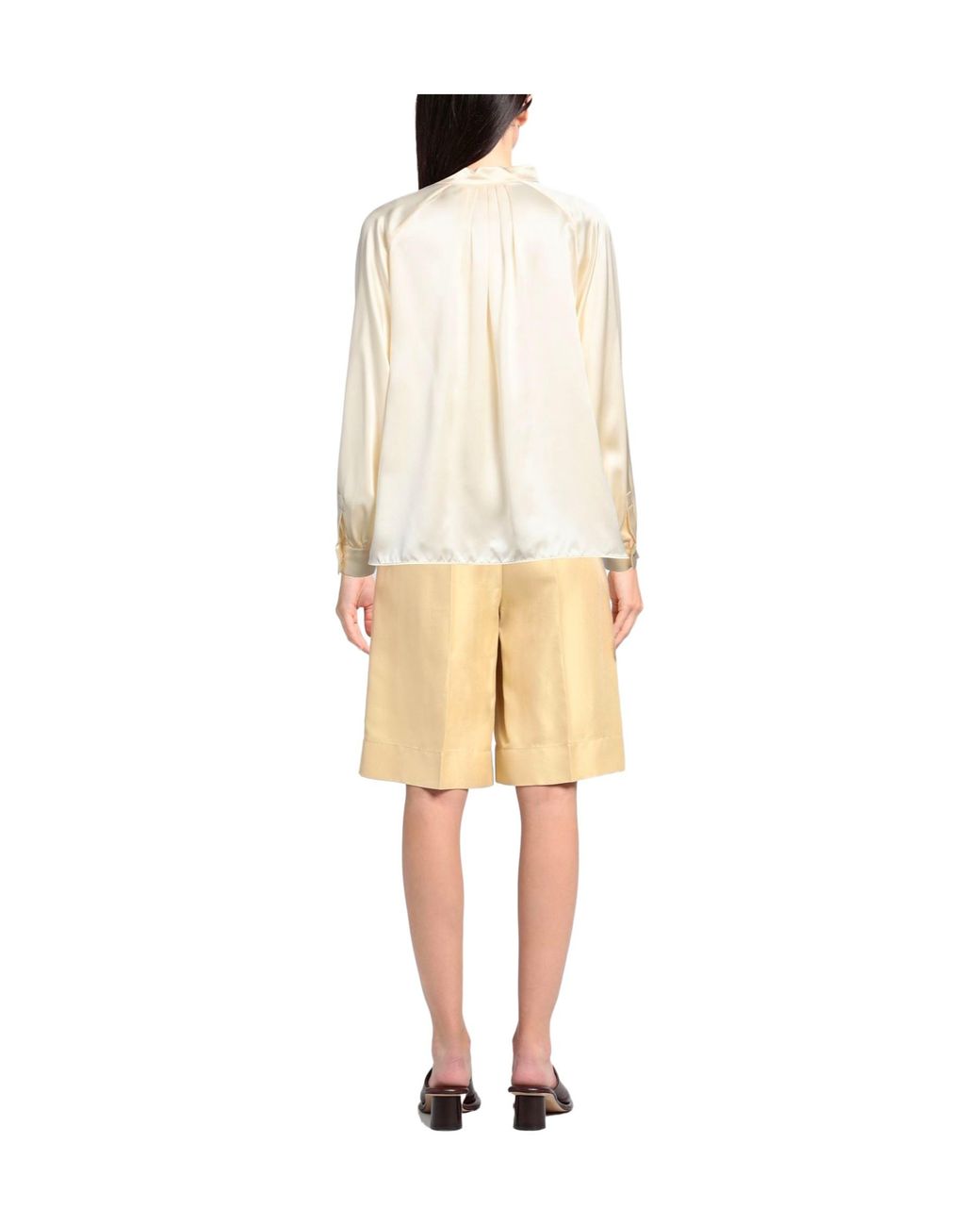 Max Mara White Solid Color Satin Long-Sleeve Top