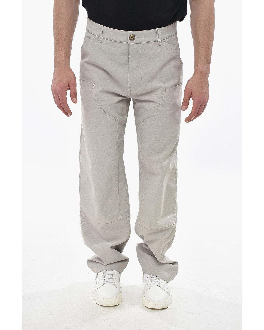 Ferragamo Gray Logo Button Pants for men