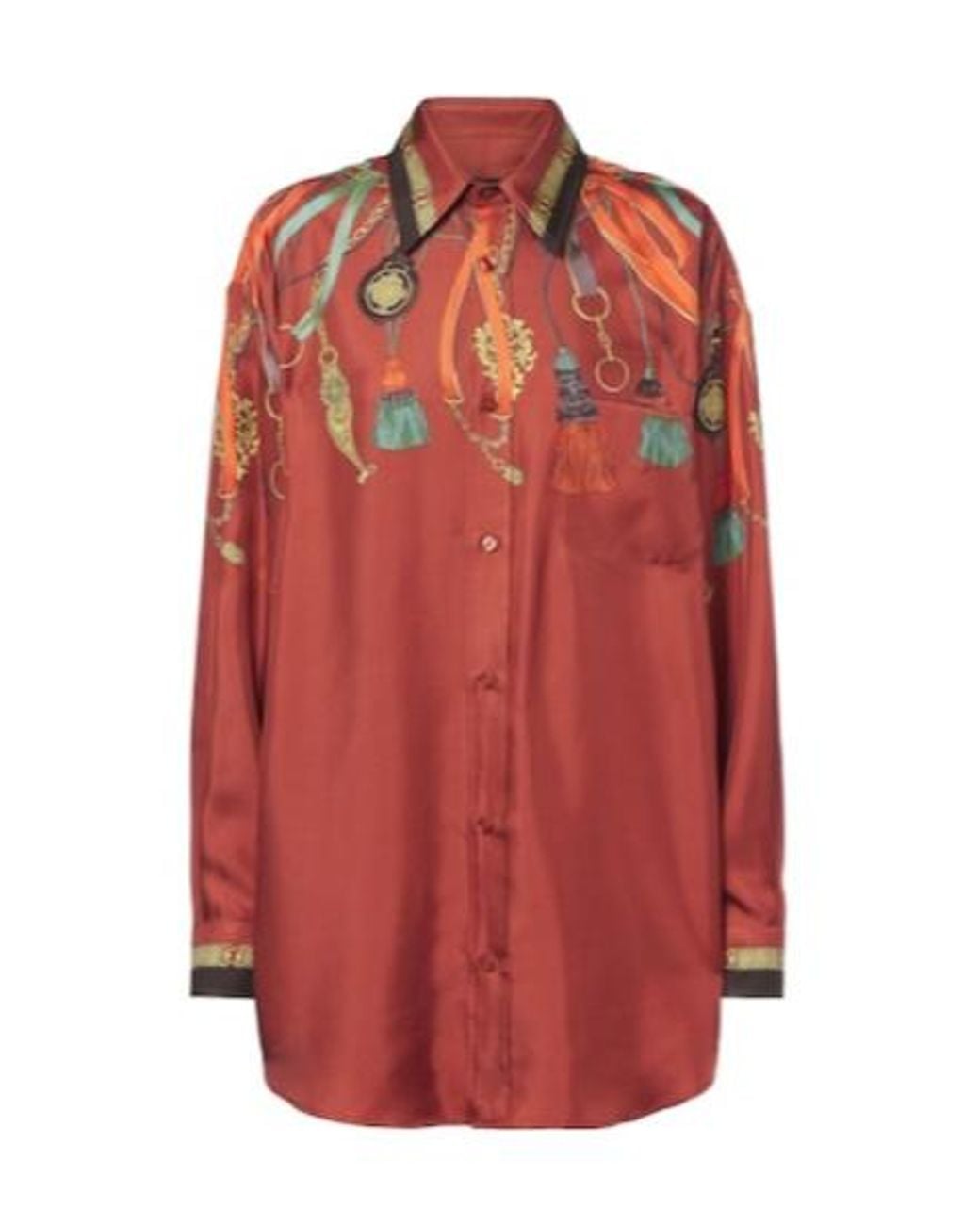 Etro Red Printed Silk Satin Shirt