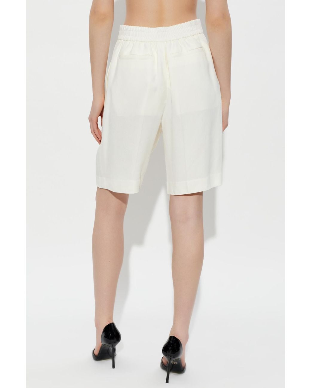 Victoria Beckham White Pleated Bermuda Shorts