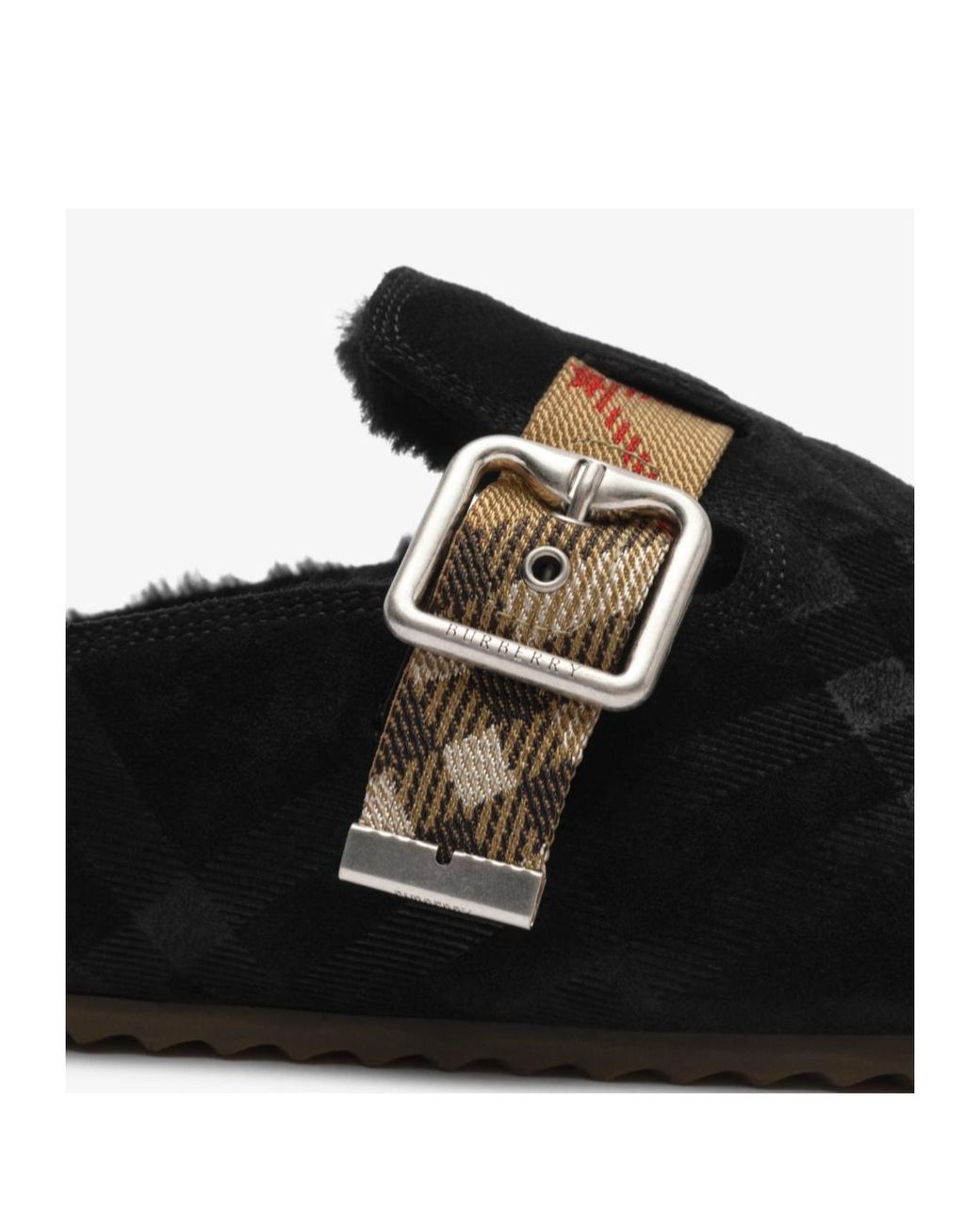 Burberry Black Check Shearling Urchin Clogs for men