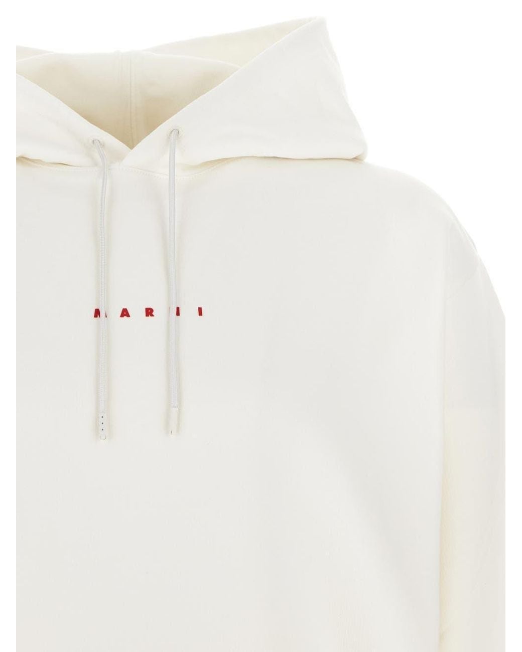 Marni White Logo Printed Drawstring Hoodie for men